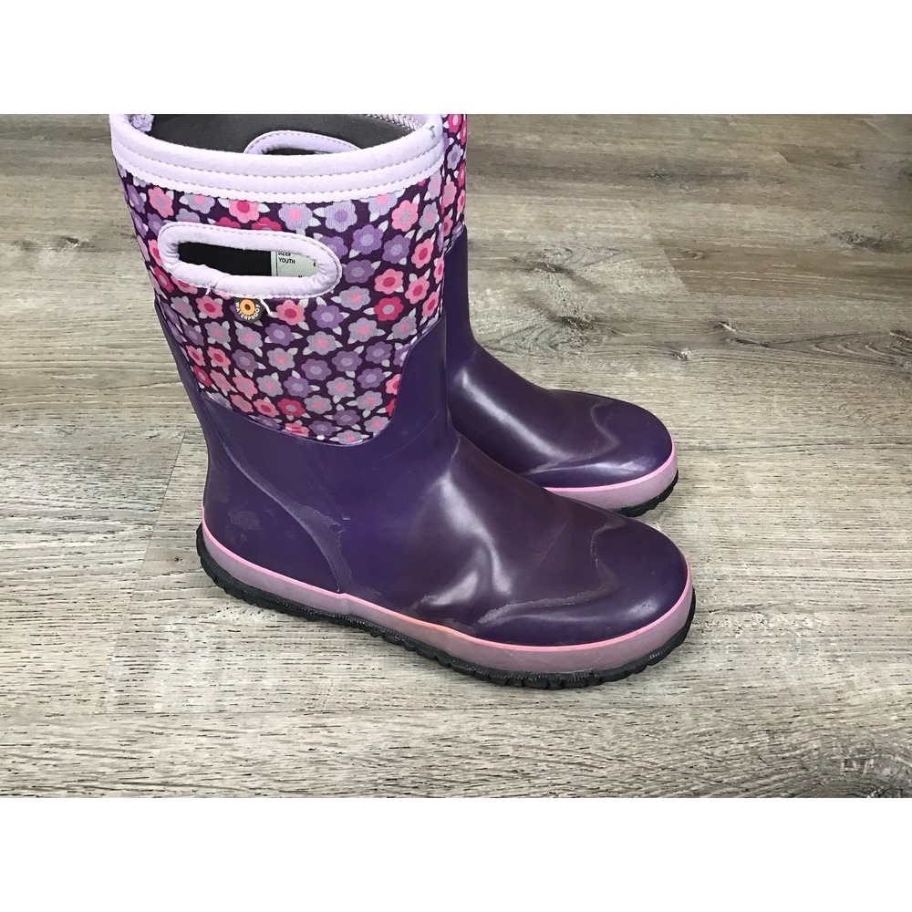 BOGS Grasp Flowers Youth Girls Size 6 Snow Boots 78759 Purple Waterproof Winter